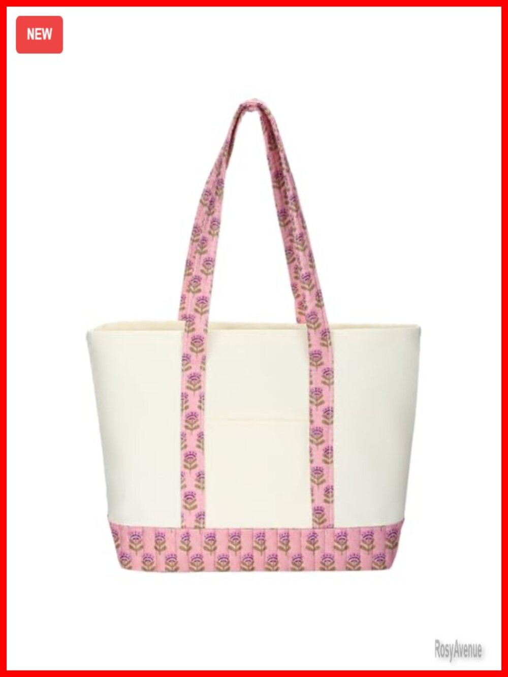 Quilted Floral Print Cotton Canvas Tote Bag with Handles